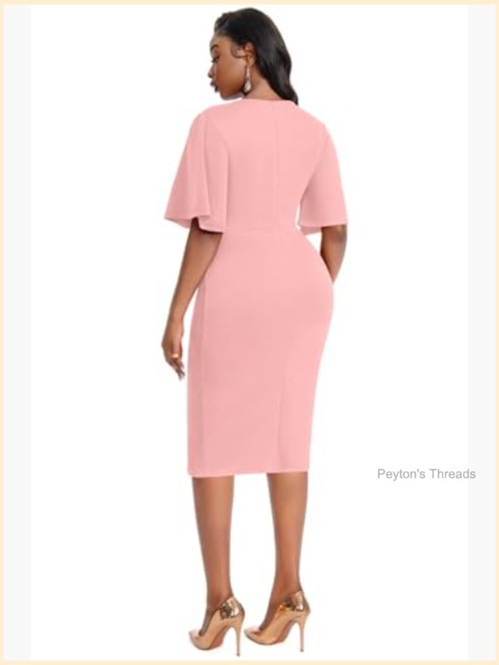Bodycon Midi Dress with Flared Short Sleeves for Work Wedding Guest Business - Picture 5 of 7